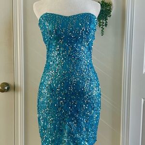 Shimmering Turquoise Sequin Mini Dress